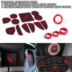Red Anti-Dust Floor Mats+AC Radio Knob+Engine Button Covers for Challenger (2015-2023)