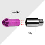 20Pc M12X1.5 Purple JDM Open End Aluminum Spline Wheel Lug Nuts + Key
