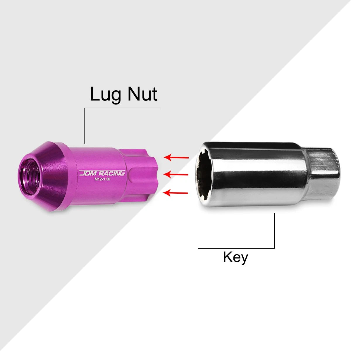 20Pc M12X1.5 Purple JDM Open End Aluminum Spline Wheel Lug Nuts + Key