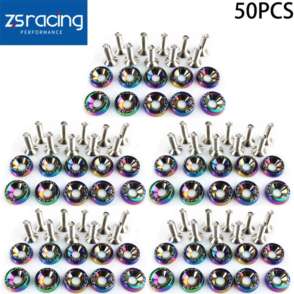 50Pcs Chrome Aluminum Fender Bumper Washer/Bolt Dress Up