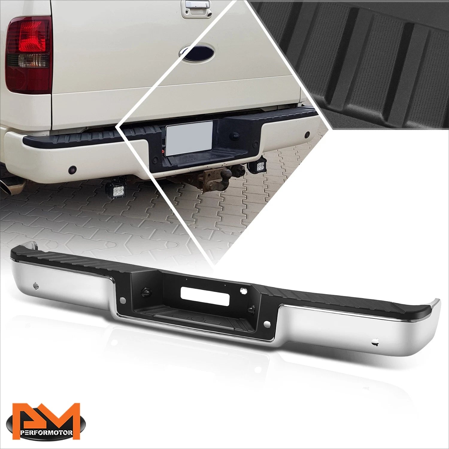 Rear Step Bumper Assembly w/ Sensor Holes Chrome for Ford F150 (2006–2008)