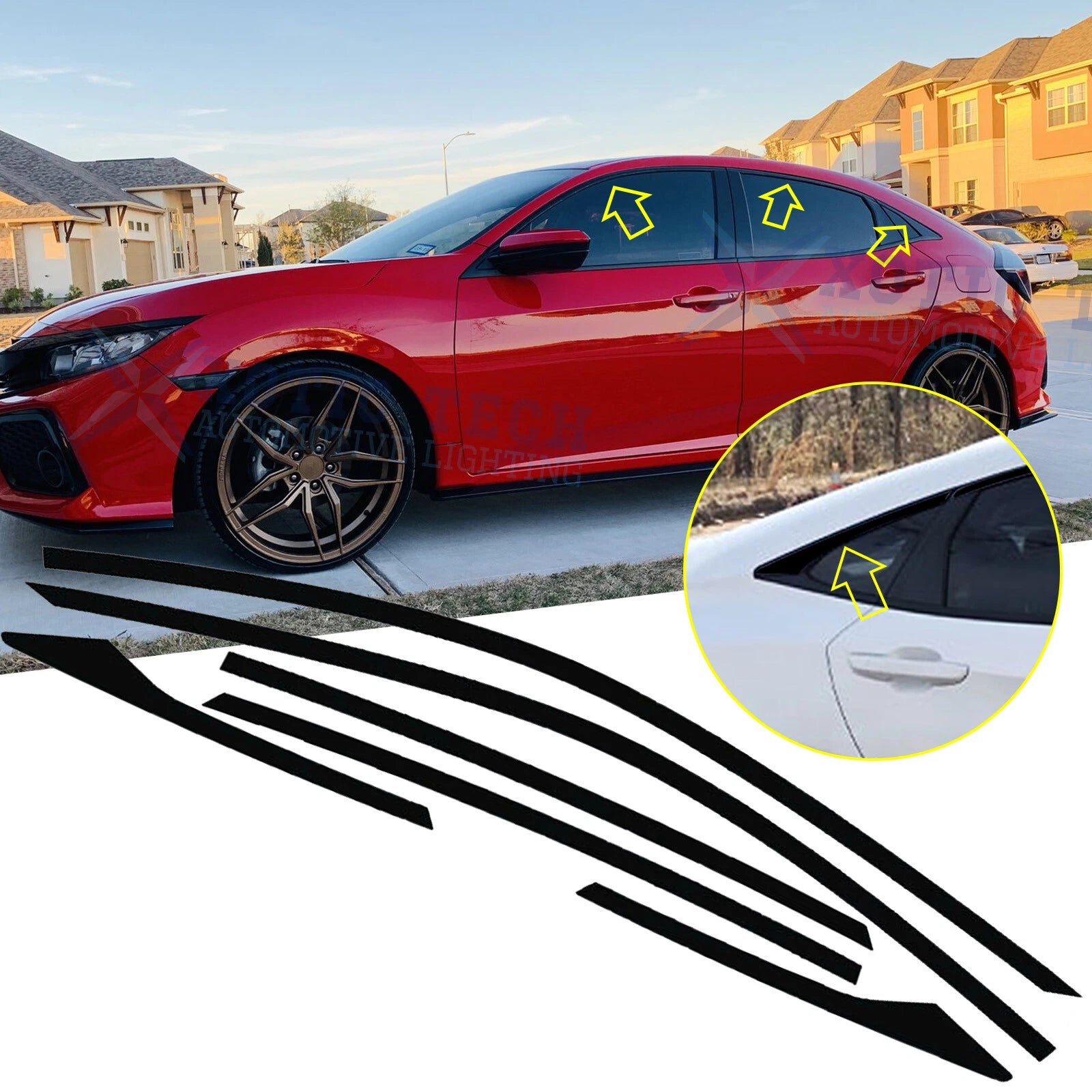 Chrome Delete Vinyl Blackout Window Trim Overlay Stickers for Honda Civic (2016–2021)