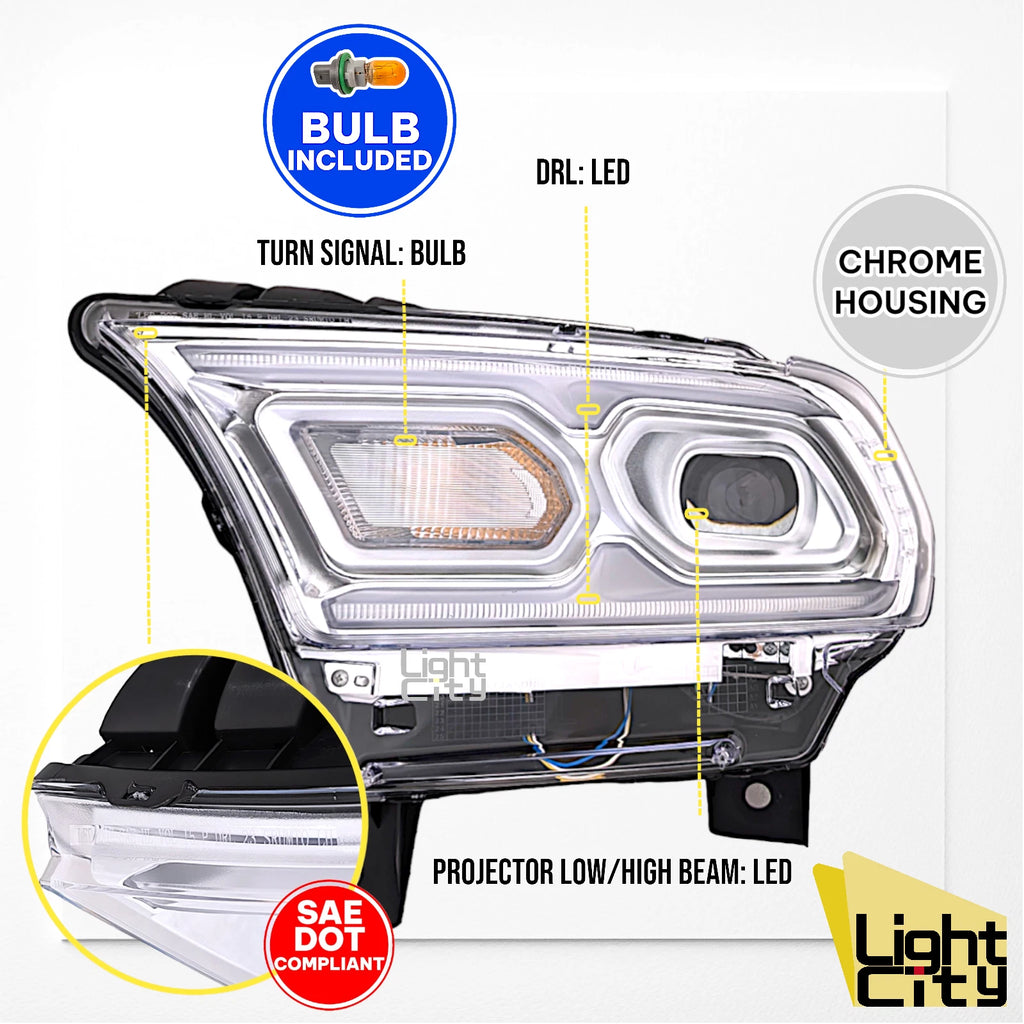 LED Headlight LH for Dodge Durango (2021–2024) - Chrome, Halogen Signal