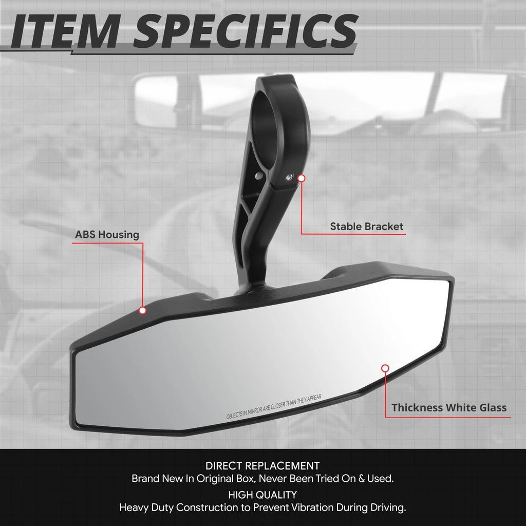 Universal UTV Black Convex Glass Rearview Mirror Roll Cage Bar Mount