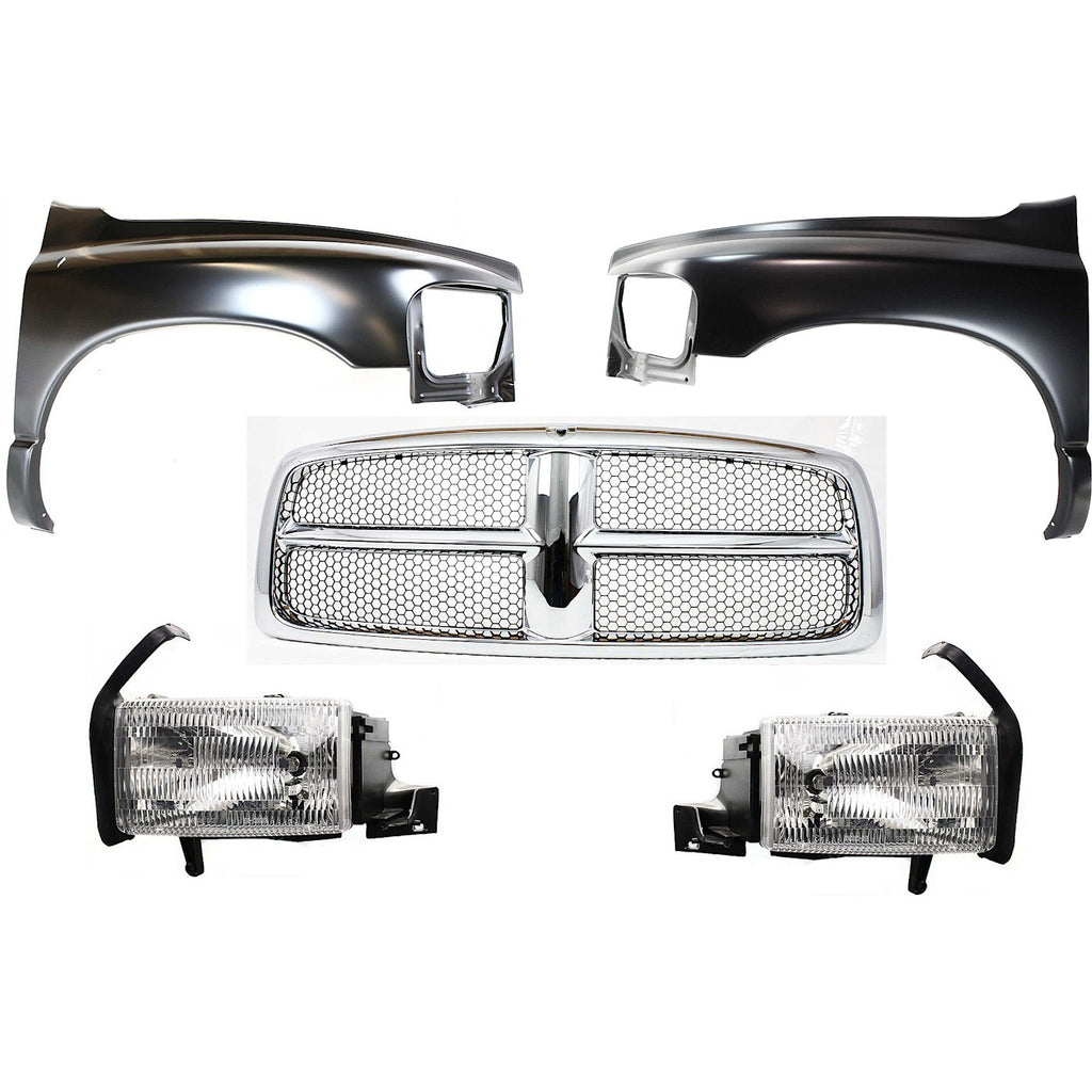 Fender Kit for Dodge Ram 1500 (2002) Front LH RH Steel with Grille & Headlamps