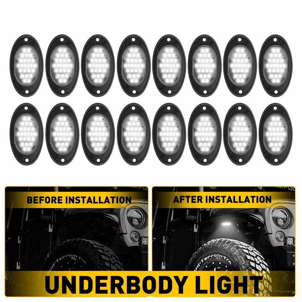 16PCS White LED Rock Lights for Jeep Truck ATV UTV (Offroad)