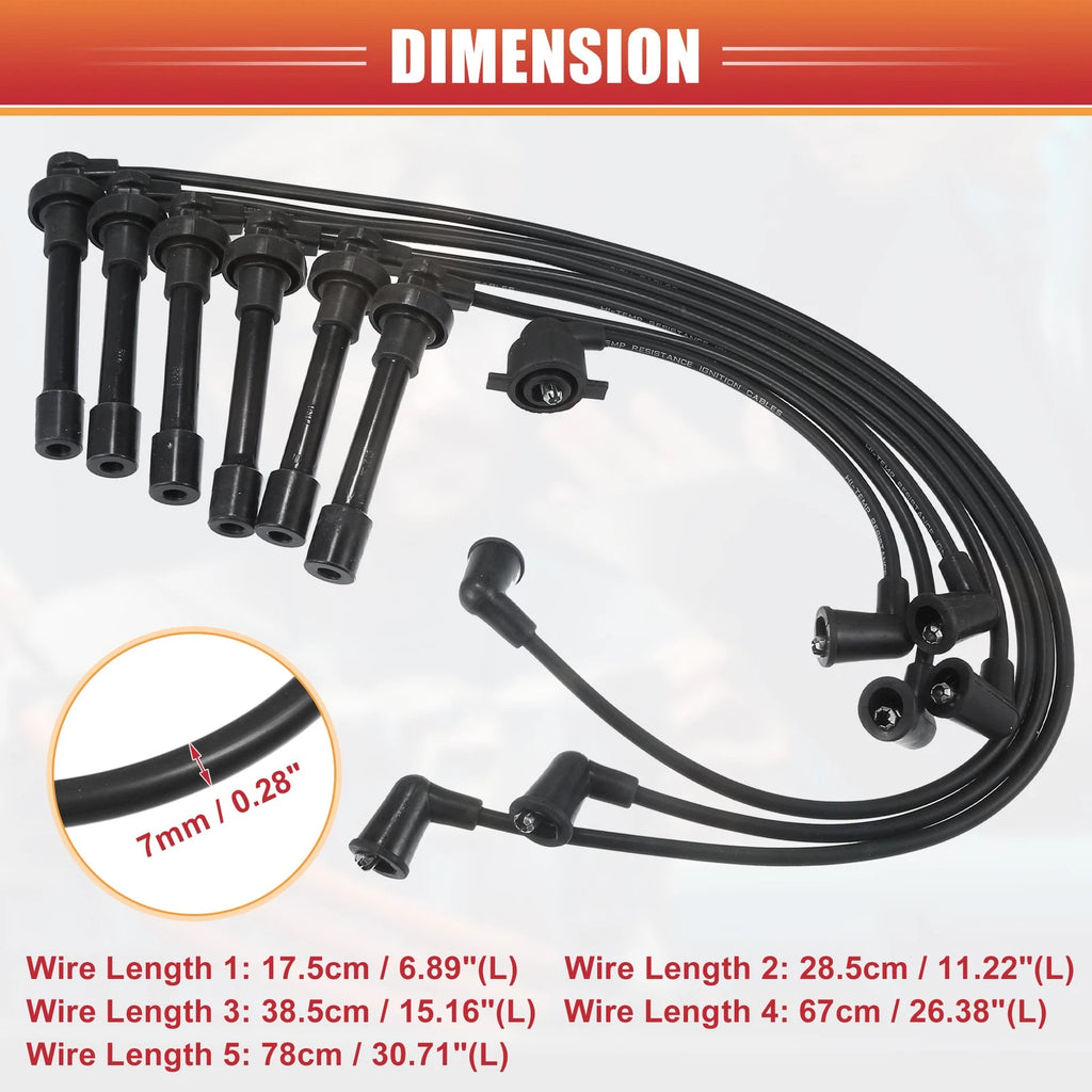 7pcs Spark Plug Wire Ignition Coil Cable No. 32720P8AA02 for Honda Accord (1998–1999)
