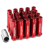 20x Open End M12x1.5 90mm Tall Red Aluminum Lug Nuts + Adapter