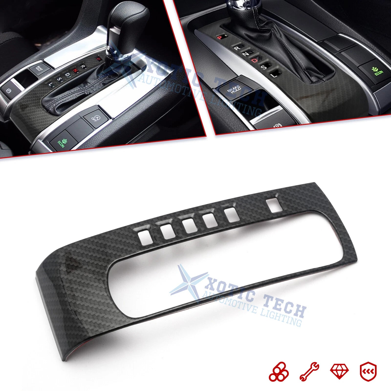ABS Carbon Fiber Center Console Gear Shift Frame Trim for Honda Civic (2016–2021)