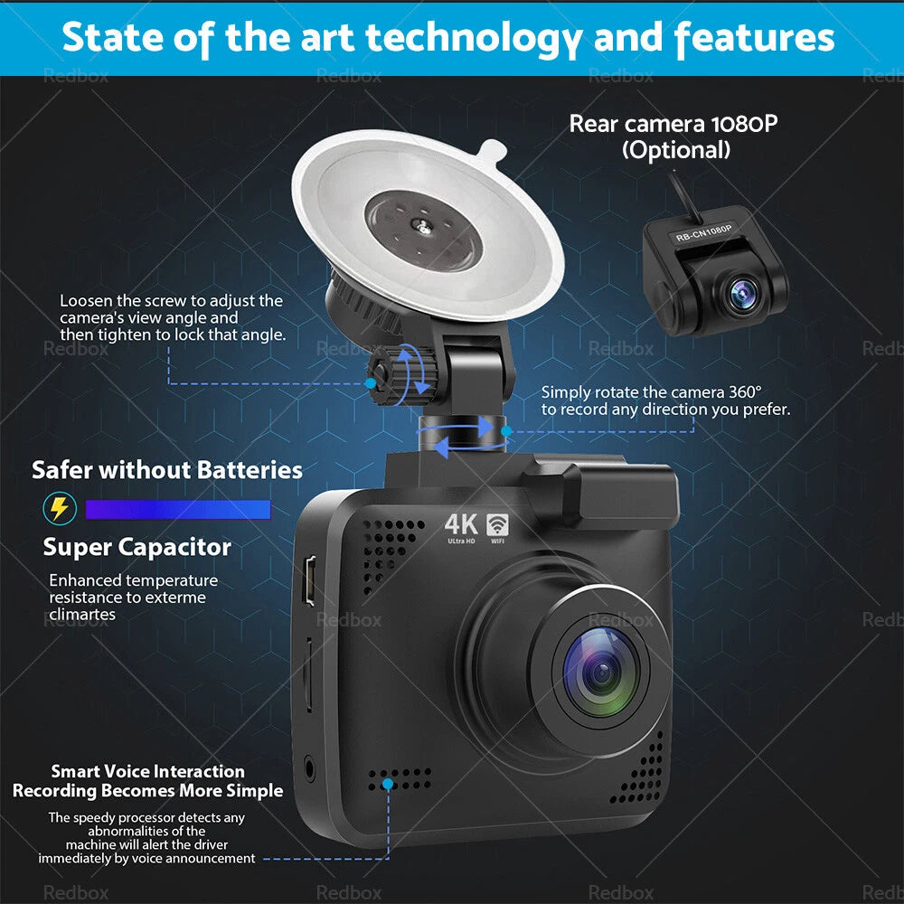 4K Dash Cam for Universal Cars (UHD 2160P, WiFi, GPS, 170°)