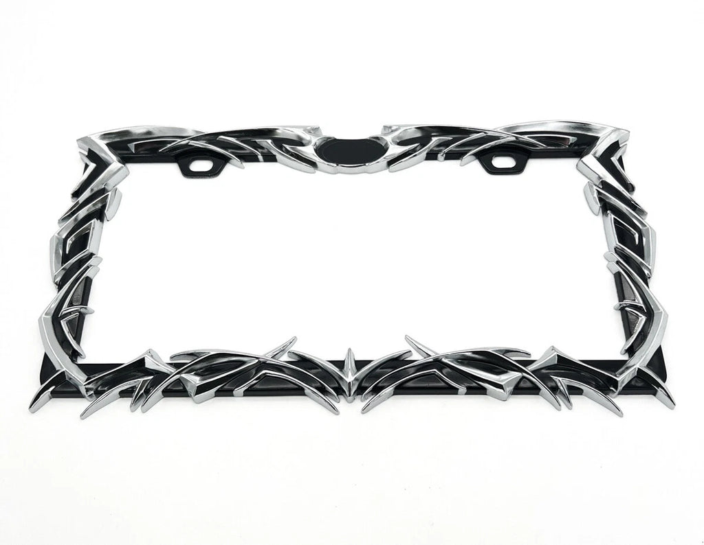 Metal License Plate Frame Black Chrome Tribal Flame for Car Truck SUV