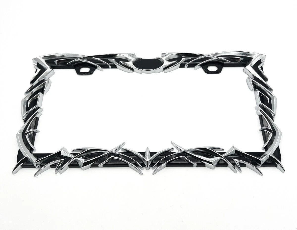 Metal License Plate Frame Black Chrome Tribal Flame for Car Truck SUV