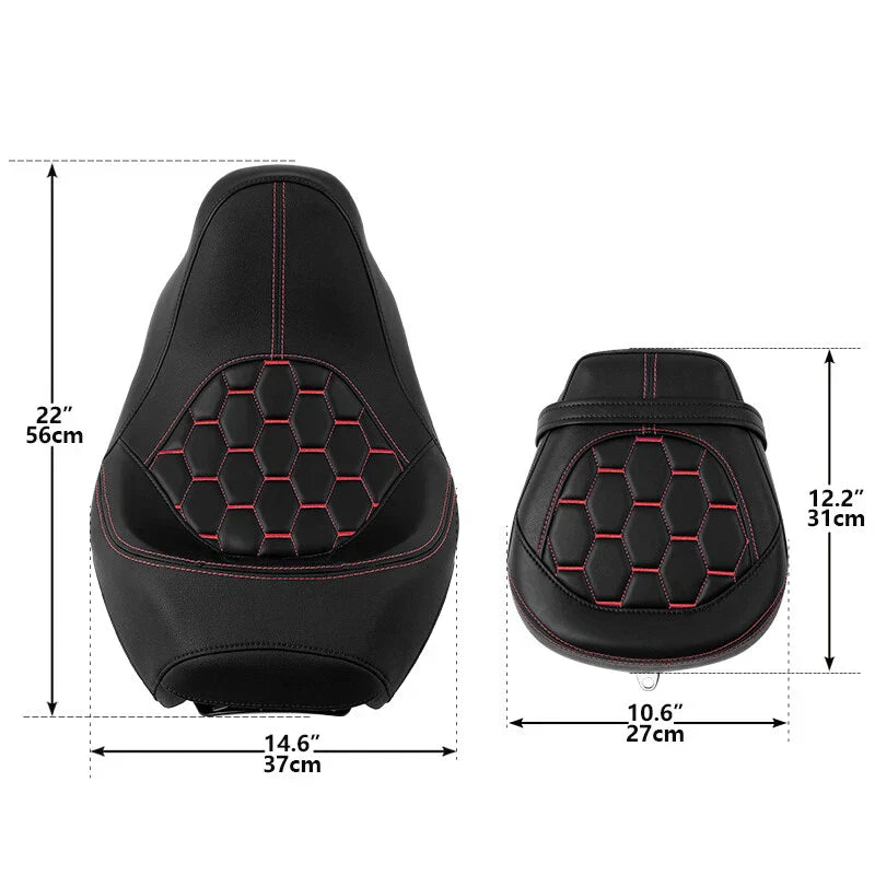 Black Driver Passenger Seat Red Stitching for Harley Touring CVO (2009-2023)