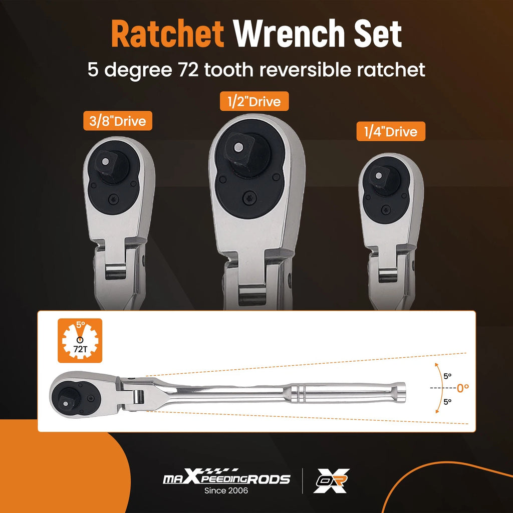 Flexible Ratchet and Extension Bar Set for 1/4, 3/8, 1/2 Drive (—)