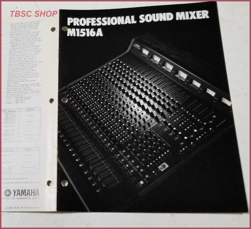 Yamaha M1516A Mixer Sales Brochure for Professional Sound Series