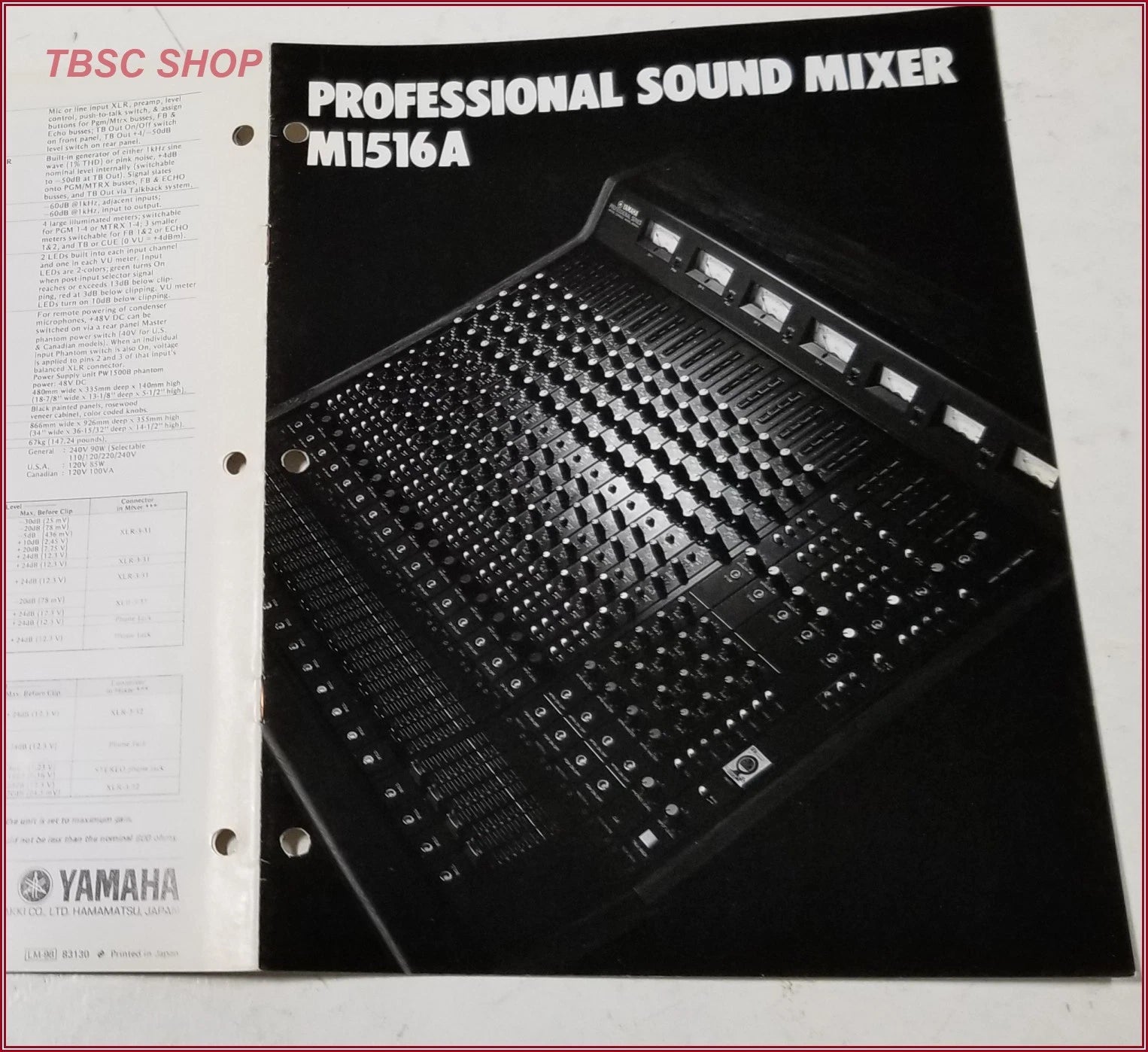 Yamaha M1516A Mixer Sales Brochure for Professional Sound Series