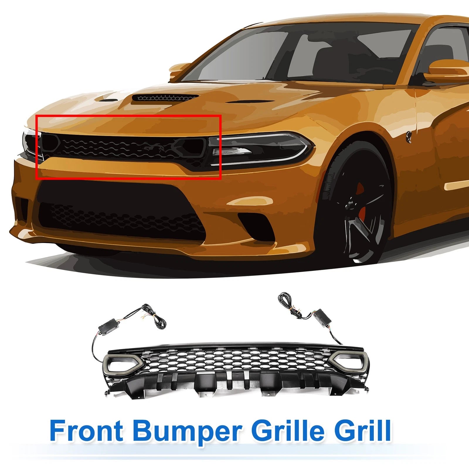 Front Upper Hood Bumper Grille for Dodge Charger (2015–2023) Plastic Black