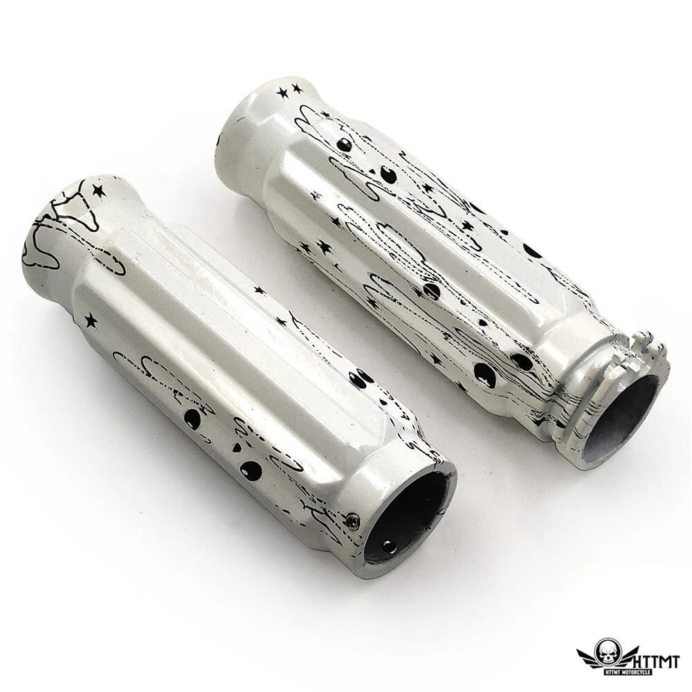 1" White Skull Star CNC Handle Bar Grips for Harley H