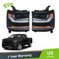 Pair HID Xenon Headlight Headlamp w/ LED for Chevy Silverado 1500 (2016–2018)