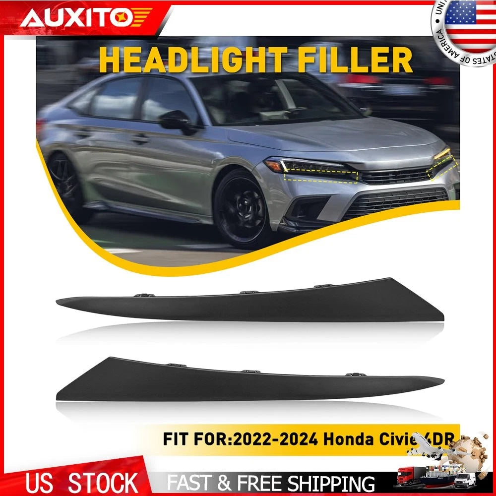 Set of 2 Front Grille Headlight Filler Molding Trim Panels for Honda Civic (2022–2023)