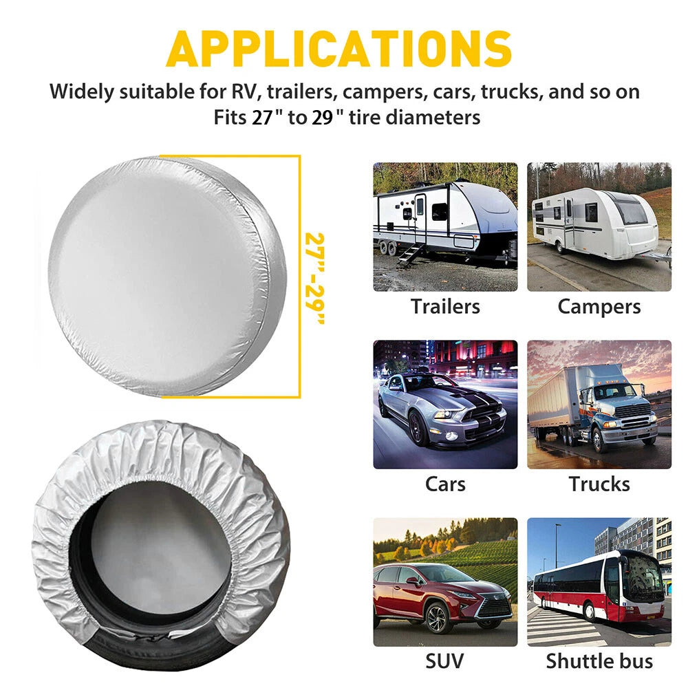 Silver Waterproof Tire Cover for RV Trailer Camper (27-29")
