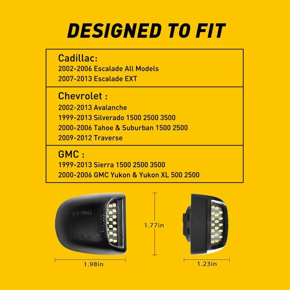 Set of 2 White LED License Plate Lights for Chevy Silverado GMC Sierra 1500 2500