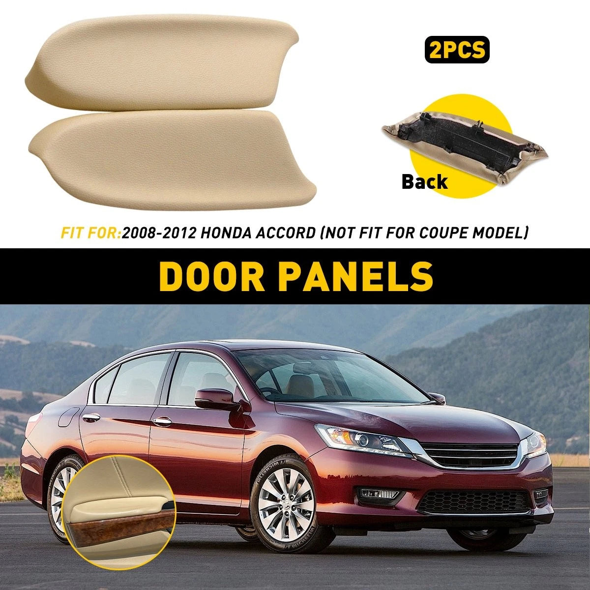 Set of 2 Beige Leather Front Door Panels Armrest Covers for Honda Accord (2008–2012)
