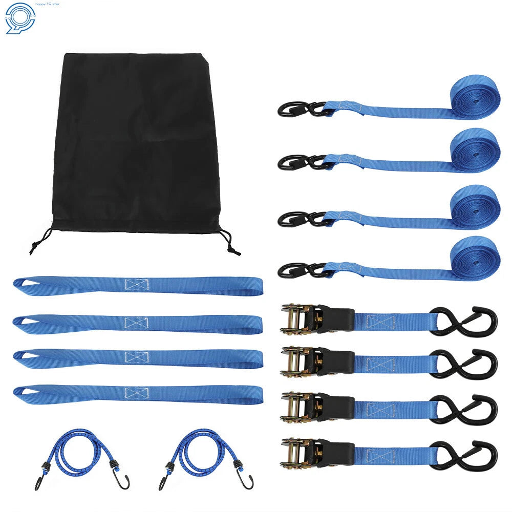 Set of 4 Ratchet Tie Down Straps 15 FT for Secure Cargo Transport