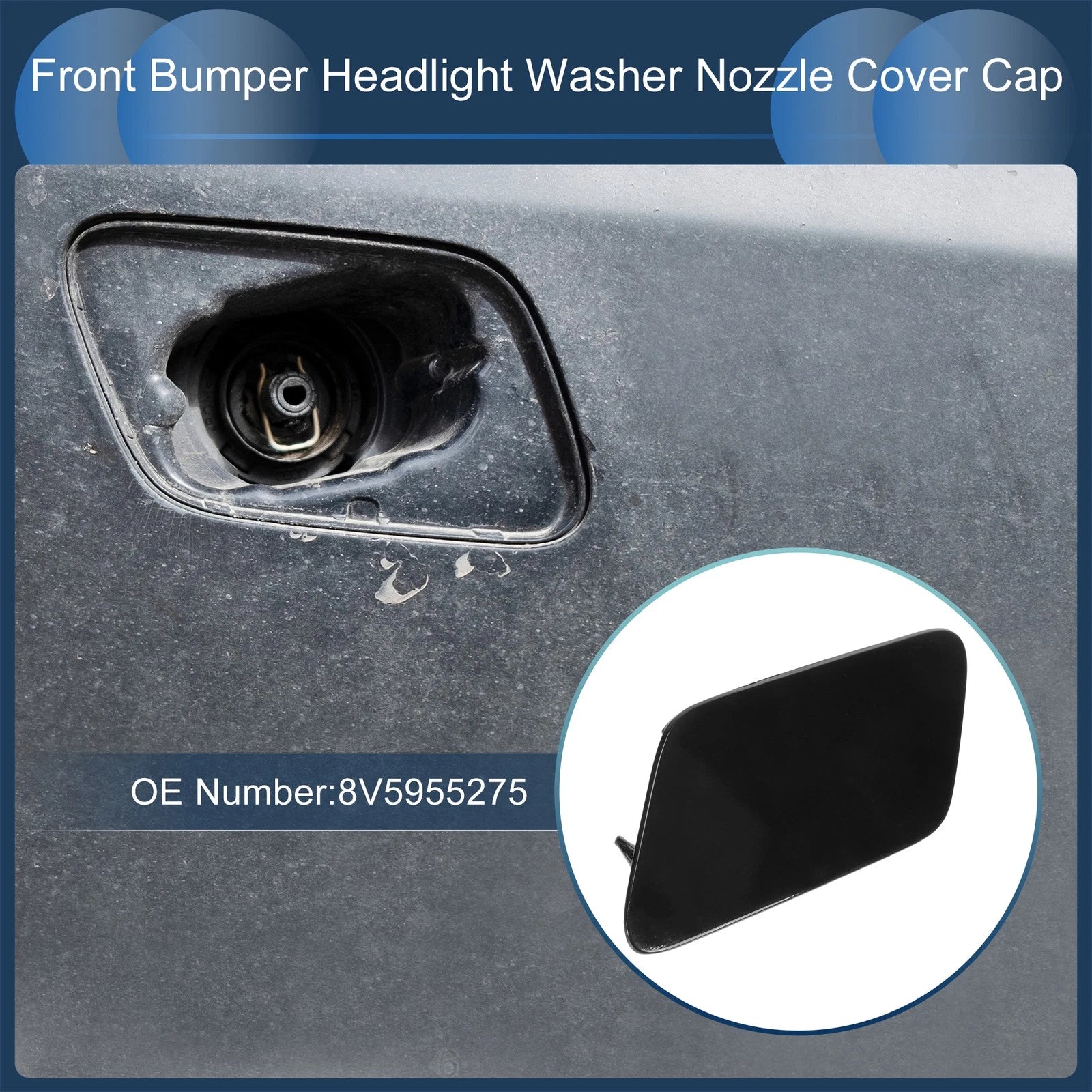 Front Left Washer Nozzle Cover Cap for Audi A3 8V (2013–2016) 1 Pcs Black