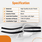 Set of 4 Black Window Rain Guards for Kia Optima (2016–2020)