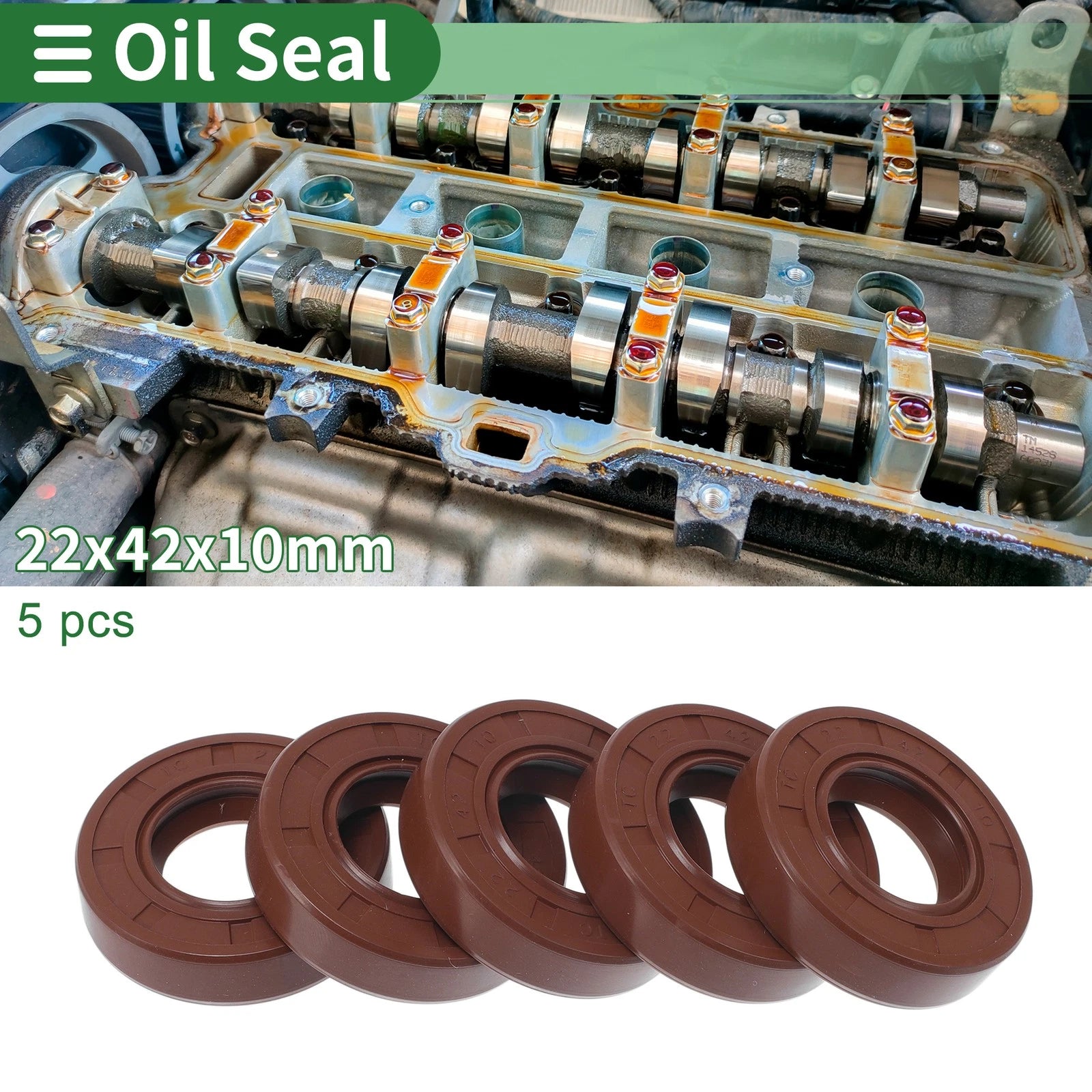 Set of 5 Oil Seal Rotary Shaft Seal FKM Rubber 22x42x10mm