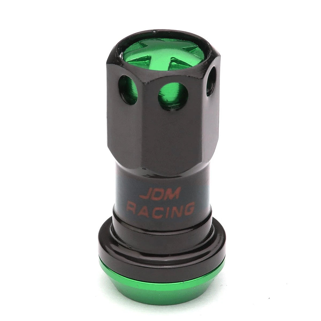 Set of 16 Aluminum Green Rim Lock Nuts + Adapter M12x1.25 for