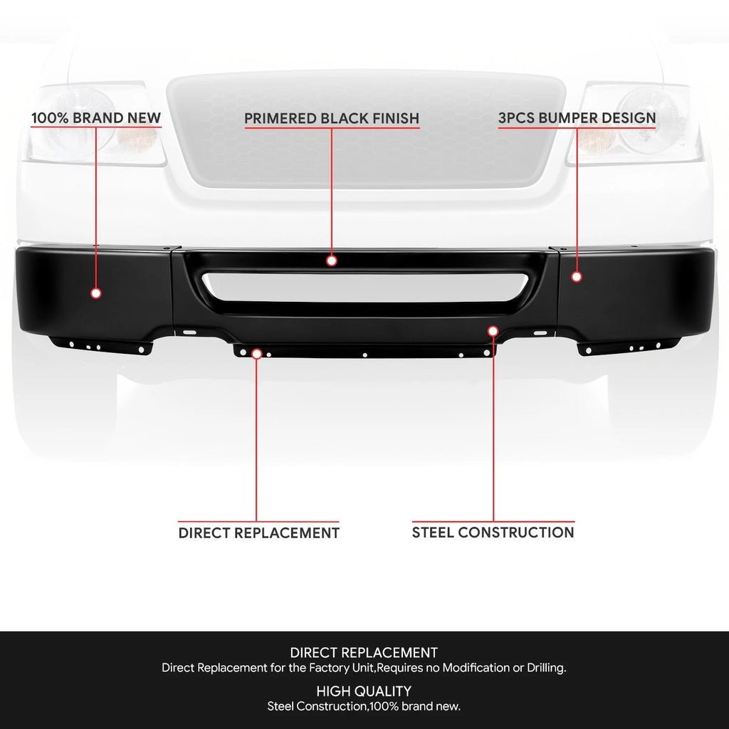 Front Bumper Face Bar for Ford F-150 (2006–2008) Primered Black w/o Fog Light Holes