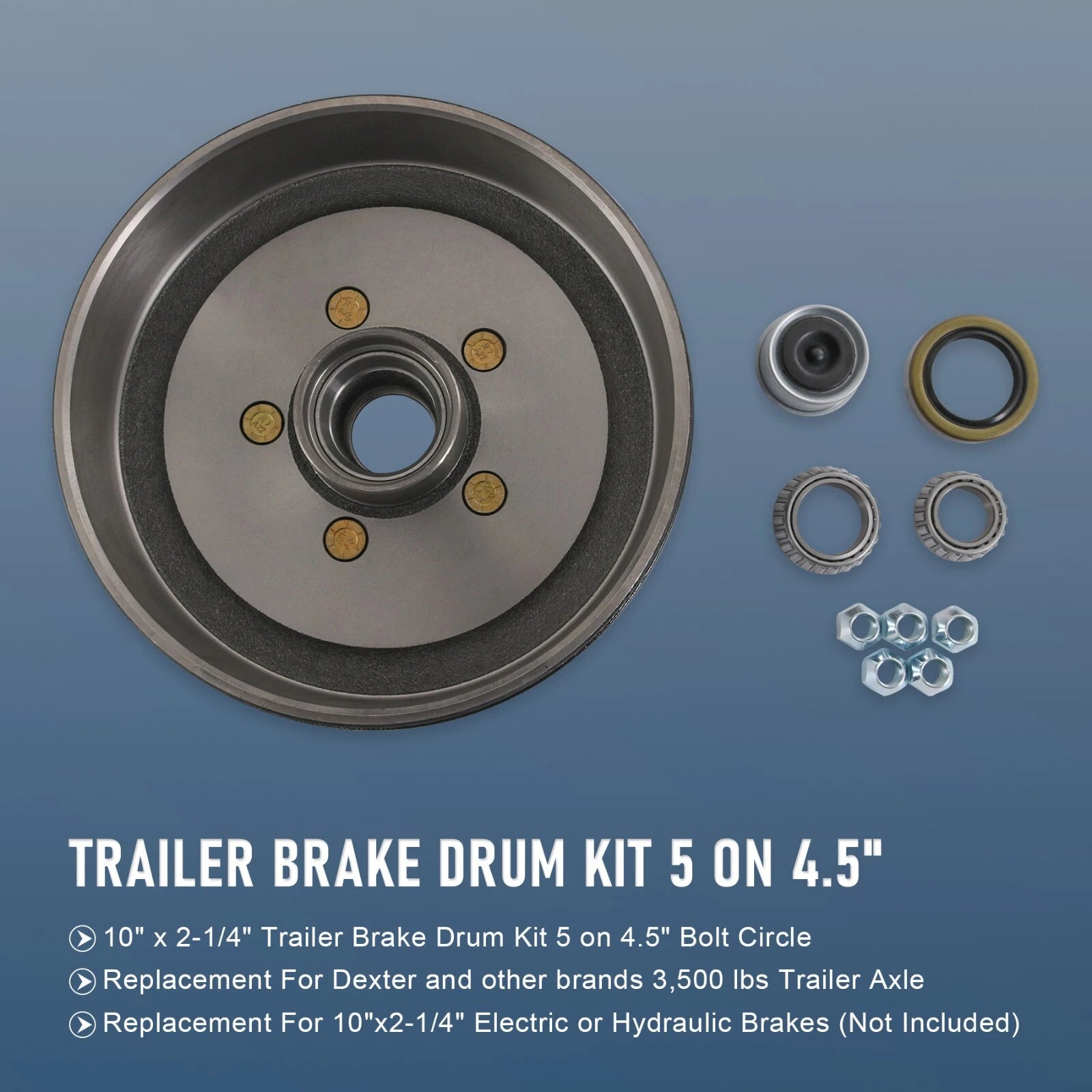 Trailer Hub Drum Kit with 10"x2-1/4" Electric Brakes for 3500 lbs Axle (2010–2023)
