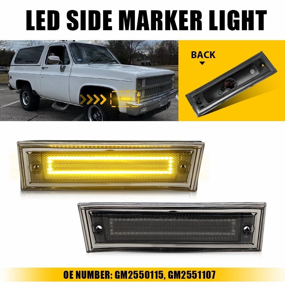 2X Amber LED Front Side Marker Lights for Chevrolet GMC K5 Suburban (1973–1991)