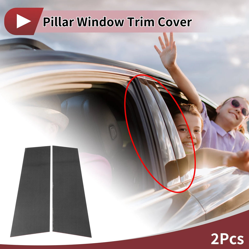 2 Pcs Door Pillar Window Trim for Volkswagen CC (2009–2018) Black Carbon Fiber