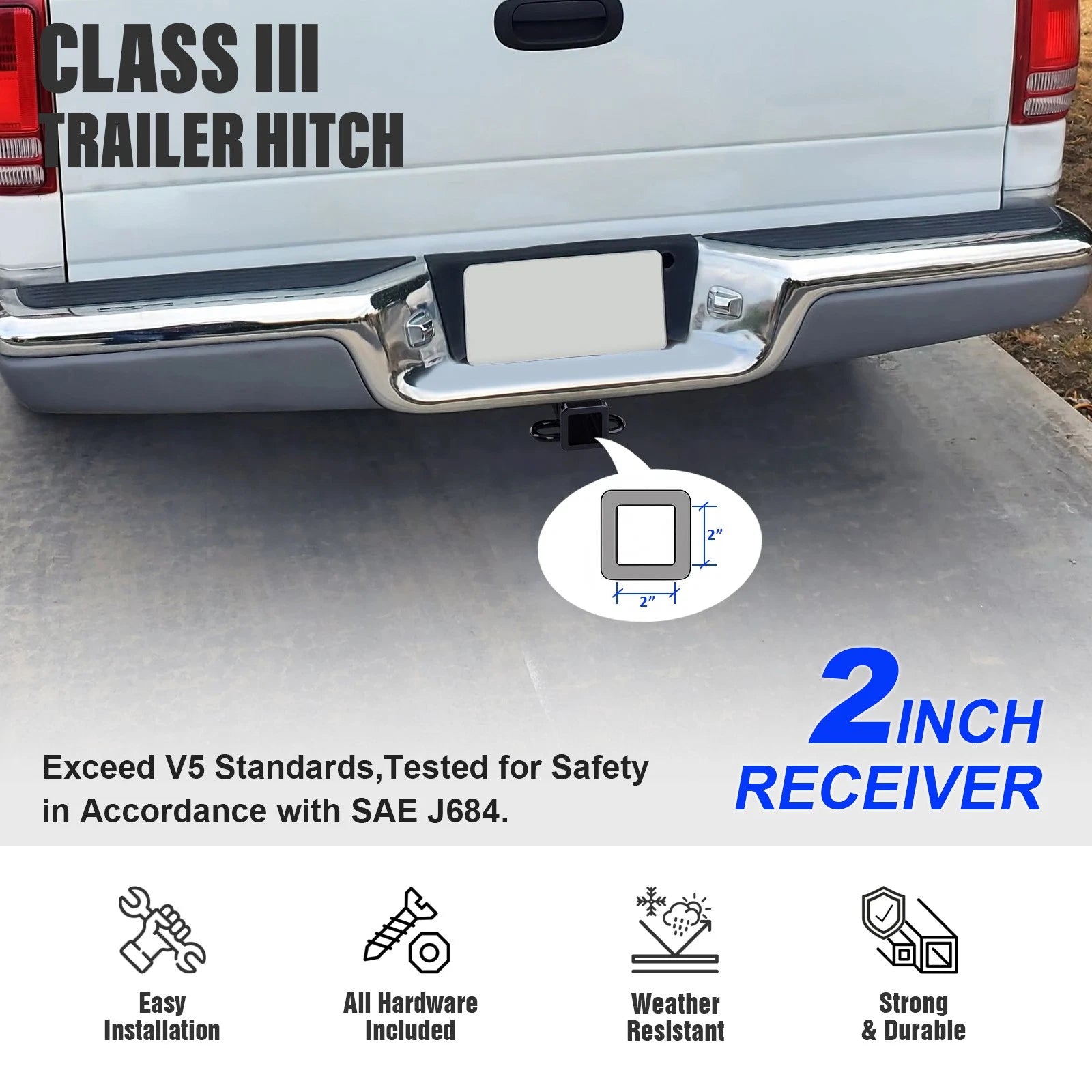 2 Inch Trailer Towing Hitch for Dodge Dakota (1987-2004)