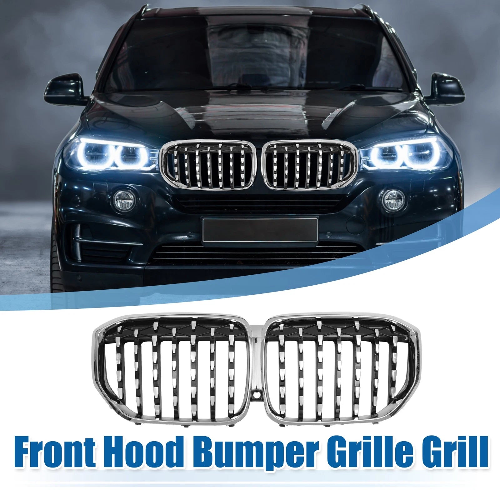 Front Hood Bumper Grille for BMW X5 (2014–2020) - 51137454888, 51137454890, Silver Tone