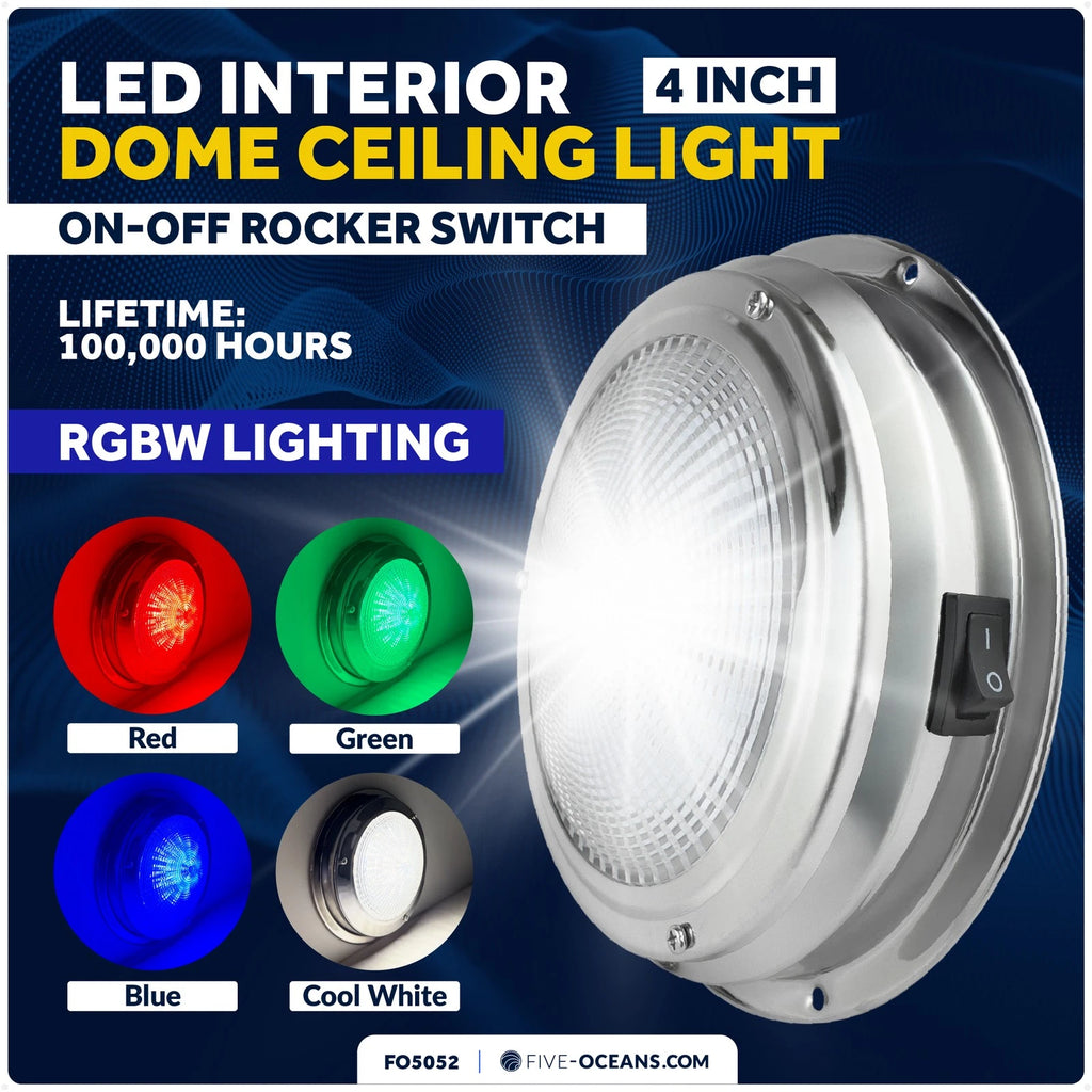 4" RGBW LED Dome Ceiling Light for 12V Vehicles (Stainless Steel)