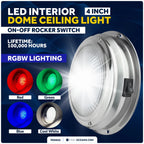 4" RGBW LED Dome Ceiling Light for 12V Vehicles (Stainless Steel)