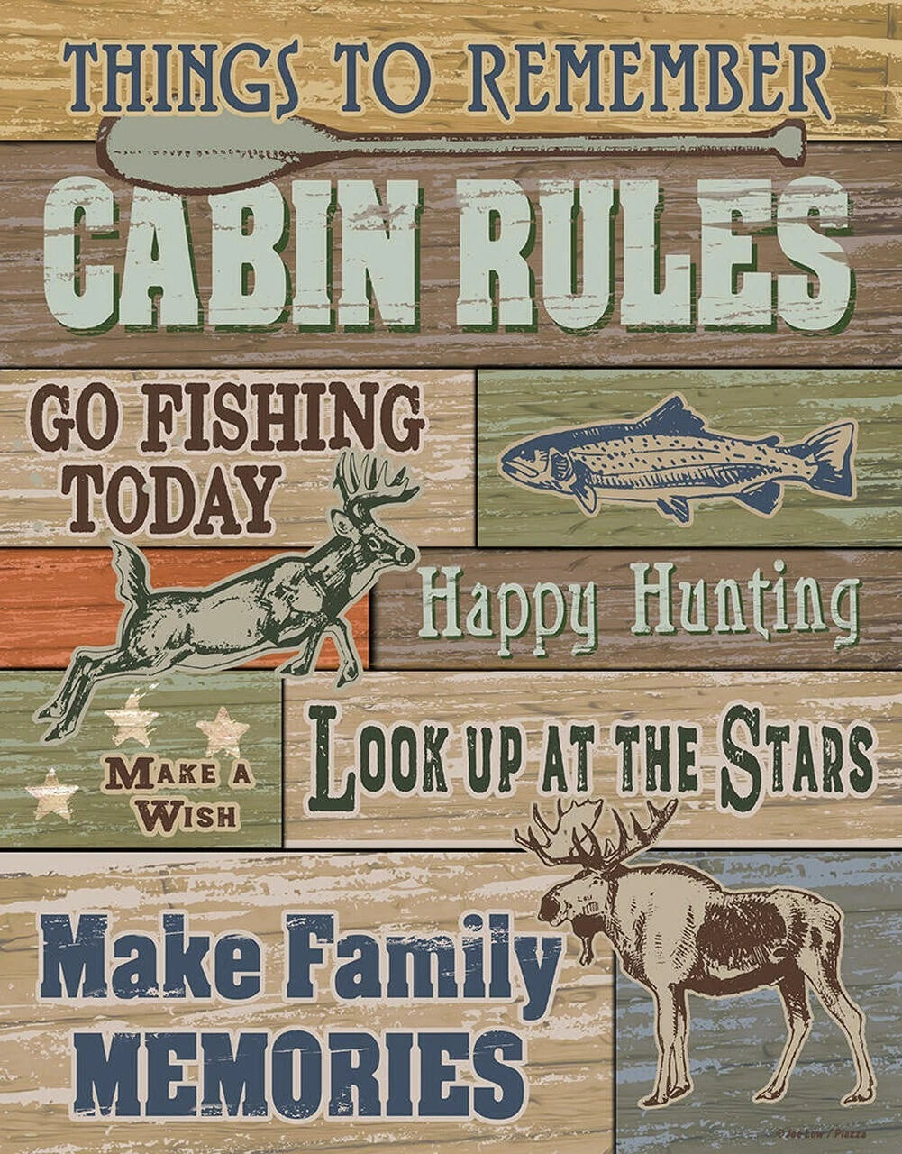 Cabin Rules Metal Sign 12.5" x 16" - Go Fishing Decor 2653
