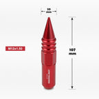 Set of 20 M12X1.5 Red JDM Conical Hex Wheel Lug Nuts with Spike & Extension