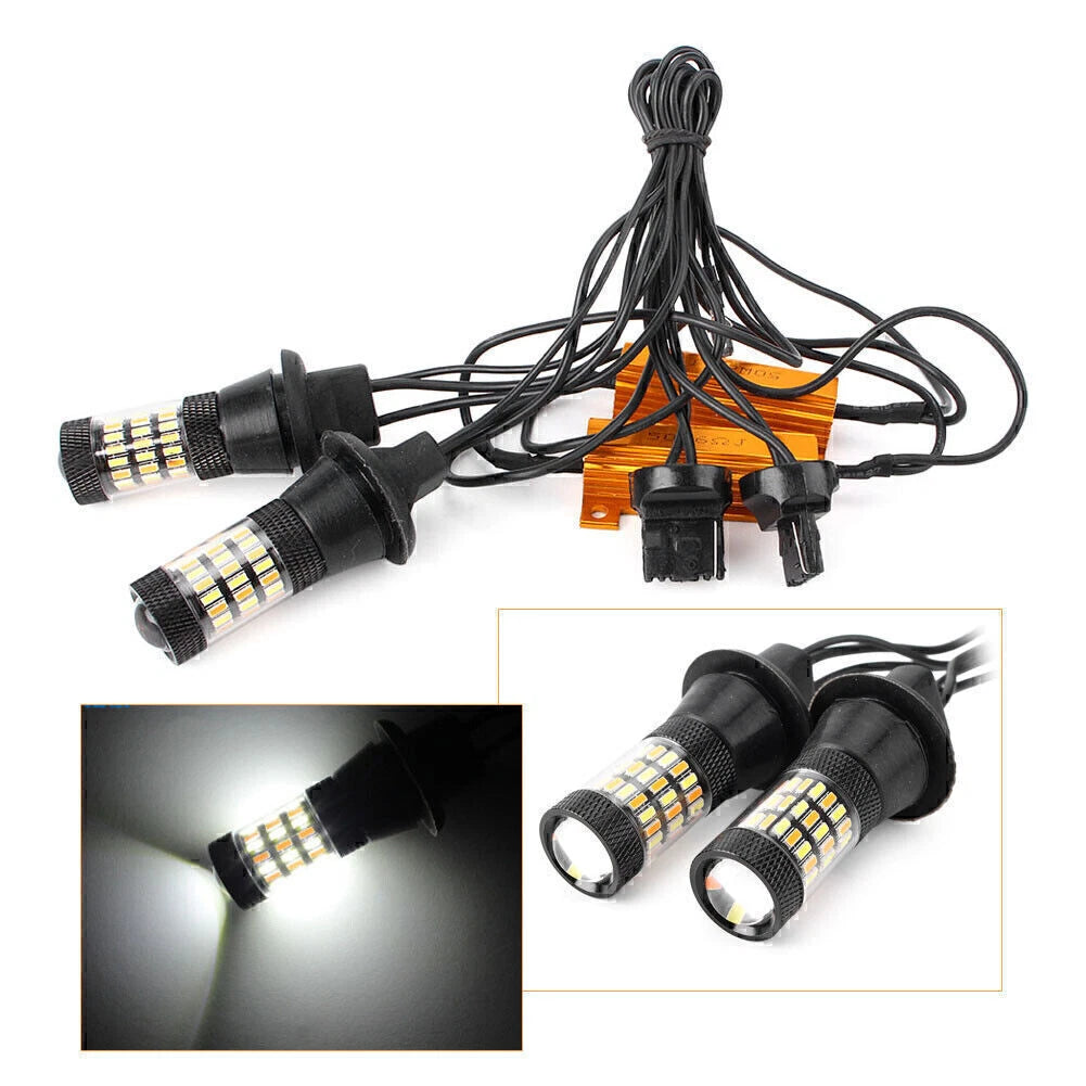 2X T20 7443 60 SMD Dual Color LED Turn Signal Lamp for