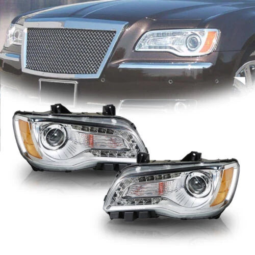 Set of 2 Halogen Headlights Assembly for Chrysler 300 (2011–2014) Chrome