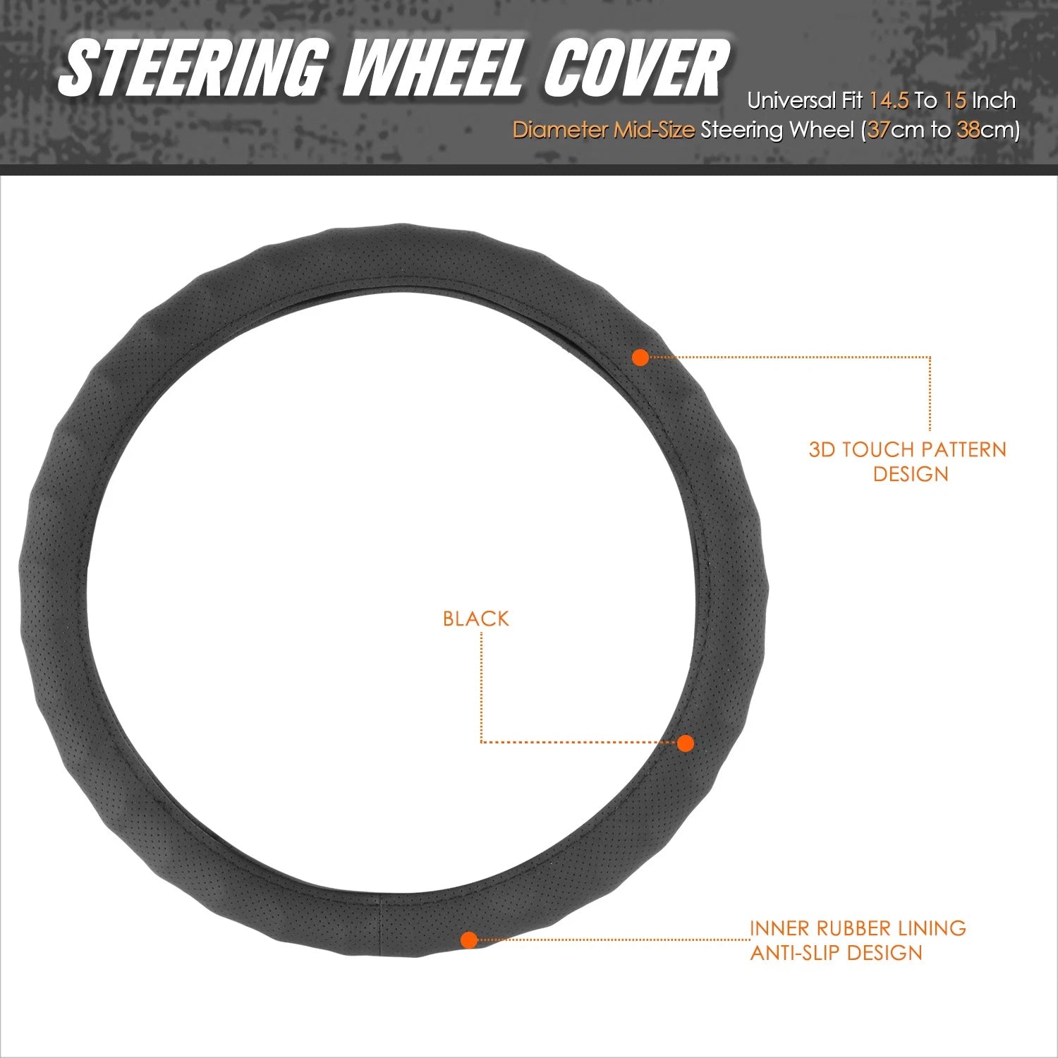 Steering Wheel Cover for Universal Fit (14.5-15" Diameter) Perforated Leather Black