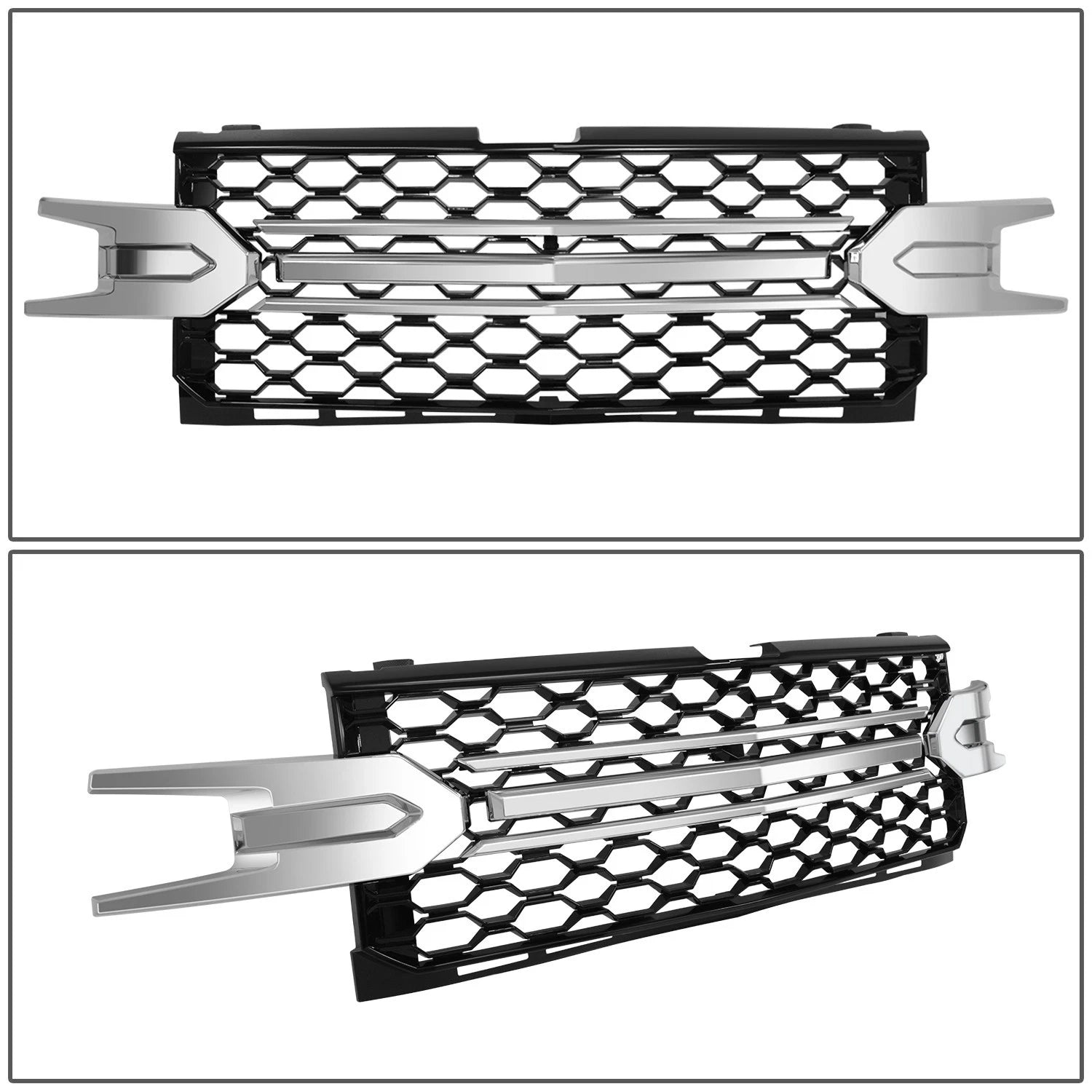 Black/Chrome Badgeless Honeycomb Mesh Front Grille for Silverado 1500 (2019–2022)