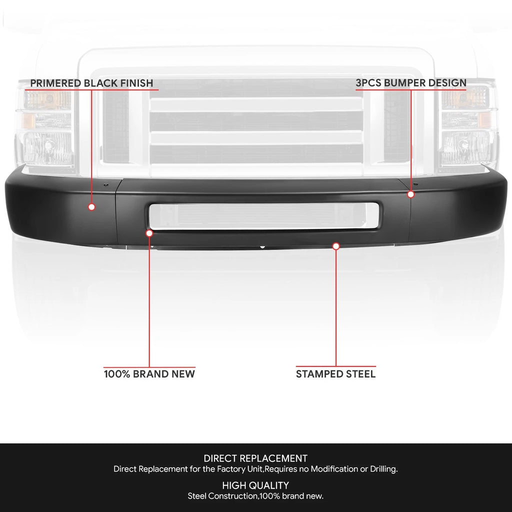 3-Piece Front Bumper Face Bar for Ford E-150 E-350 E-450 (2008–2019)