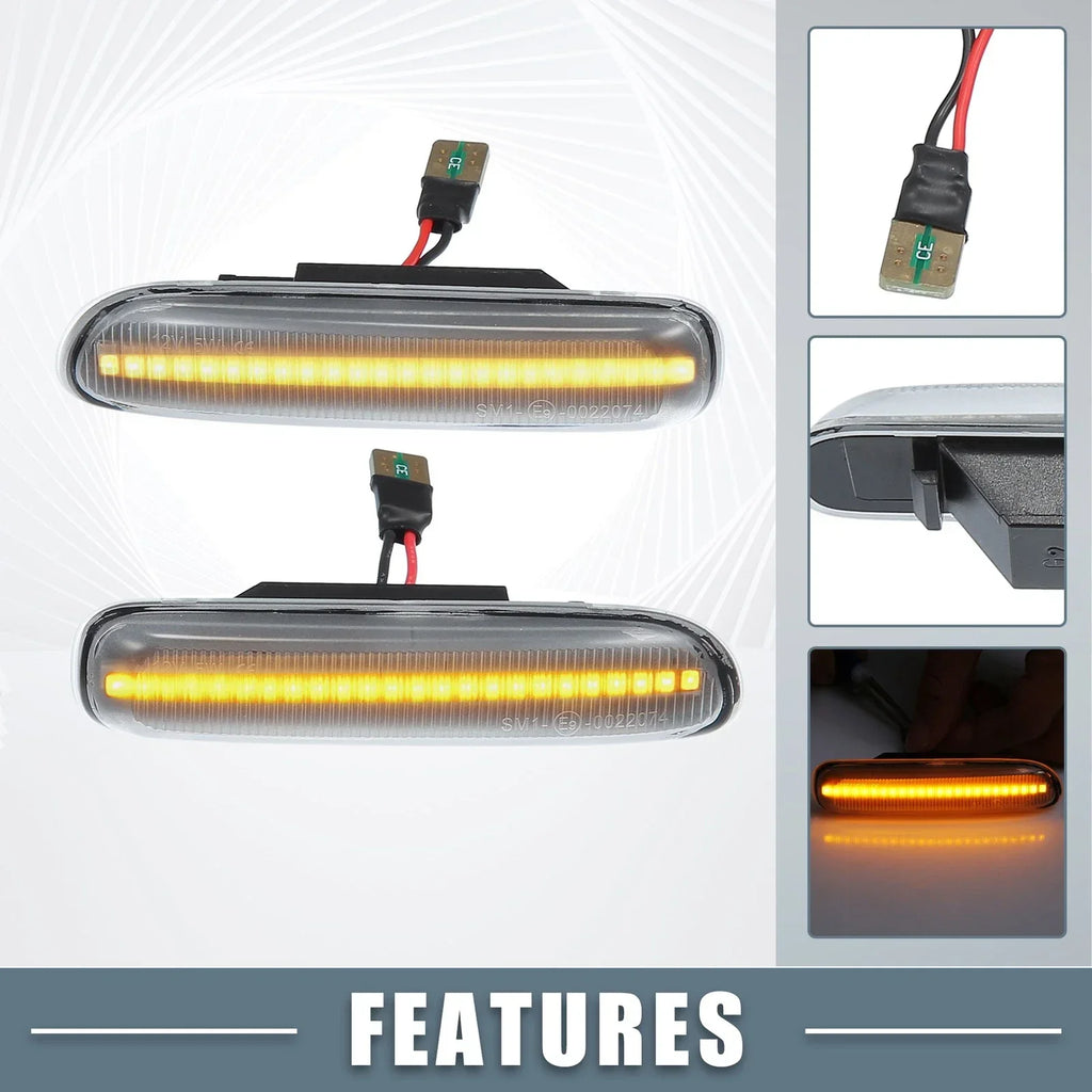 Pair LED Side Marker Amber Light for BMW 325i 330i E46 Clear Lens