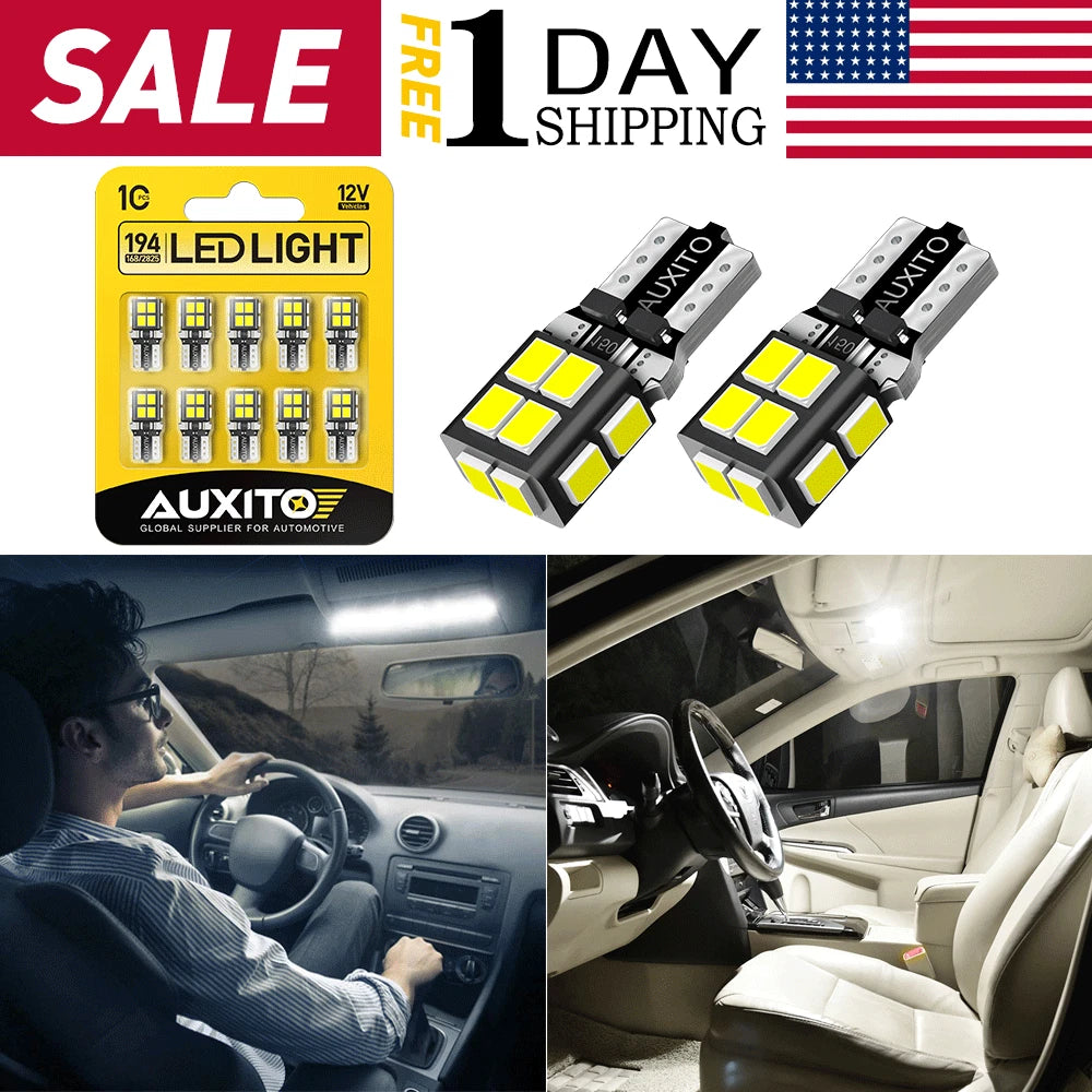2X White LED License Plate Light Bulbs for AUXITO (194, T10)