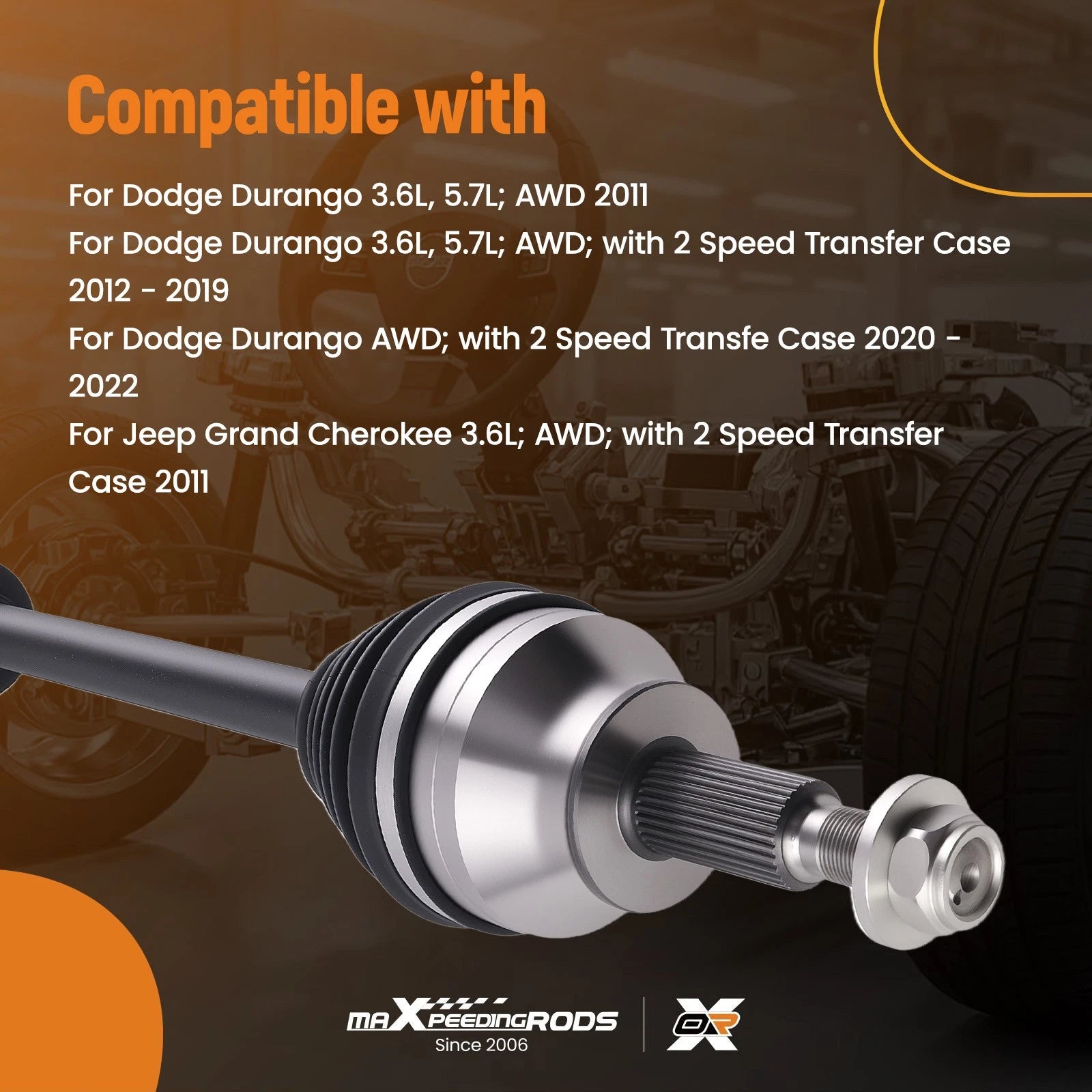 Pair of CV Axles for Dodge Durango Grand Cherokee (2011–2016) 3.6L AWD